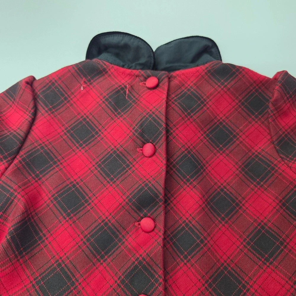 Ralph Lauren Baby Girls 9M Red Black Plaid Tartan‎ Dress Velvet Collar Holiday